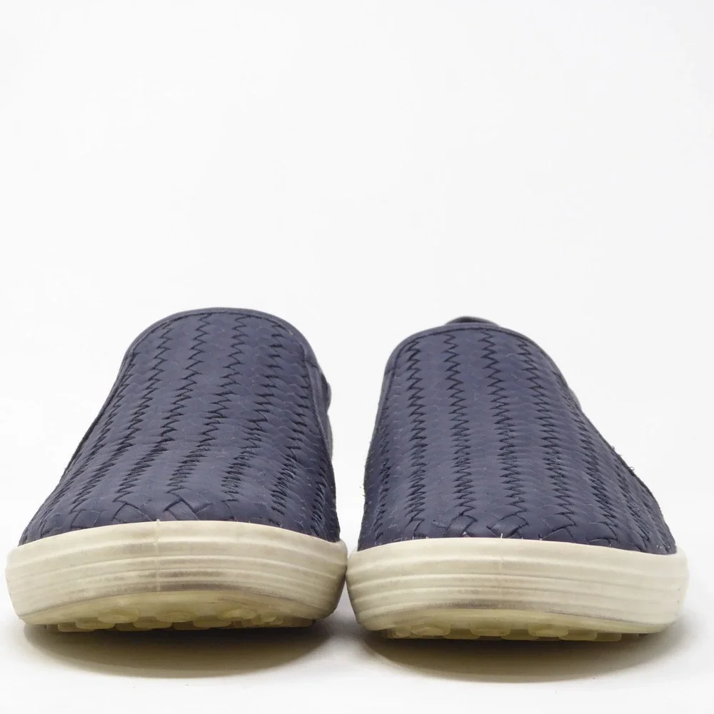 ECCO Womens Soft 7 Slip On Shoes Blue Woven Leather Sneakers 39 / 8-8.5